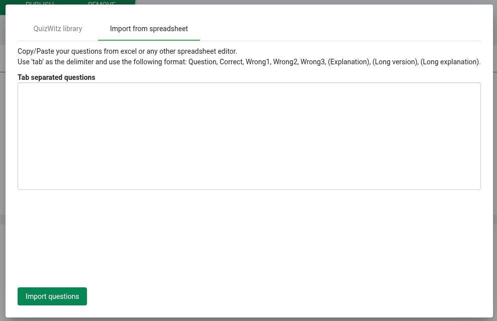 Import from spreadsheet