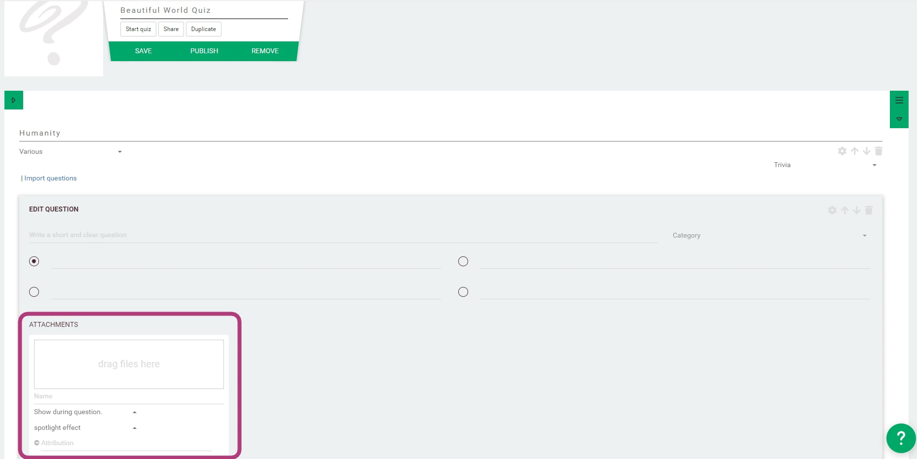 Question attachments