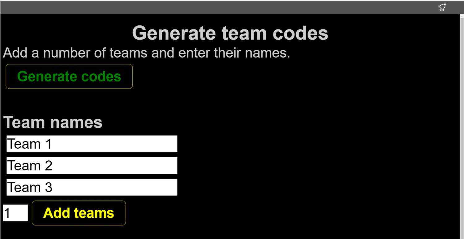 Quizmaster app - create teams