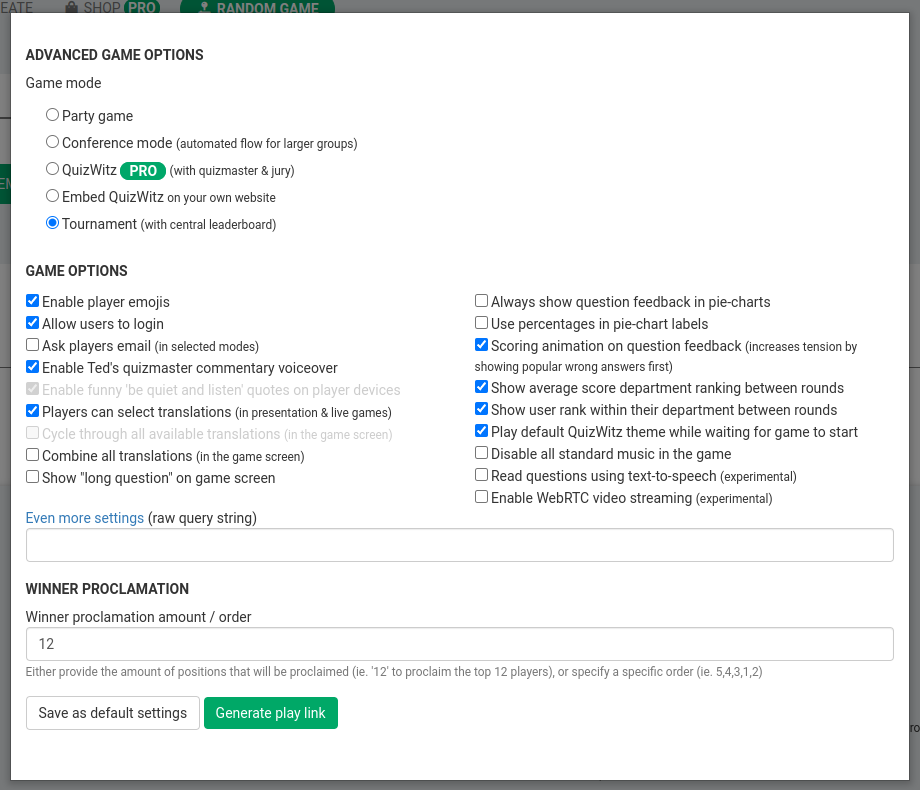 A screenshot of the 'Advanced game options' menu