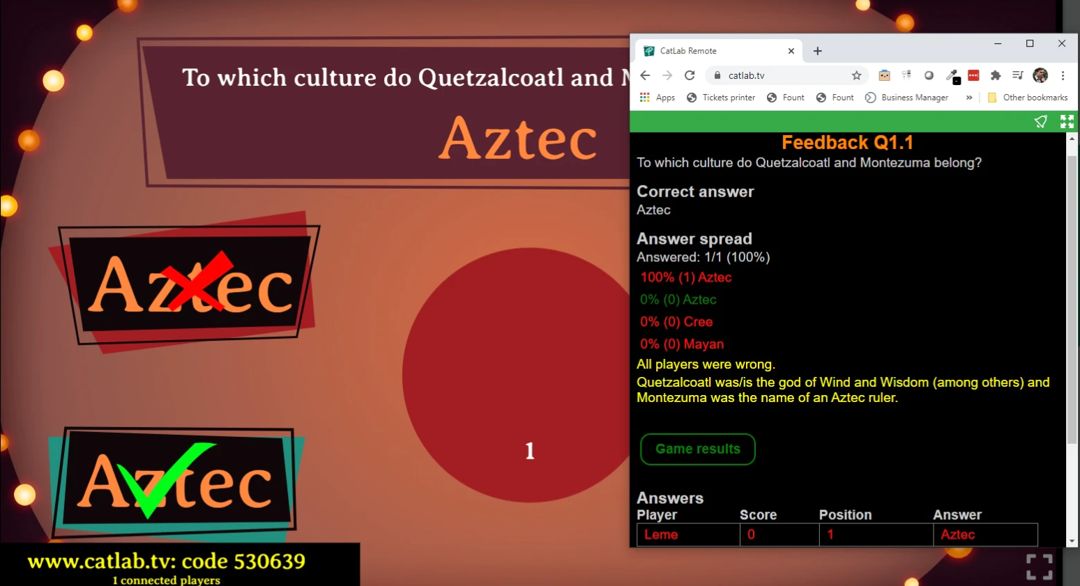 Aplikace Quizmaster - zpětná vazba k otázce