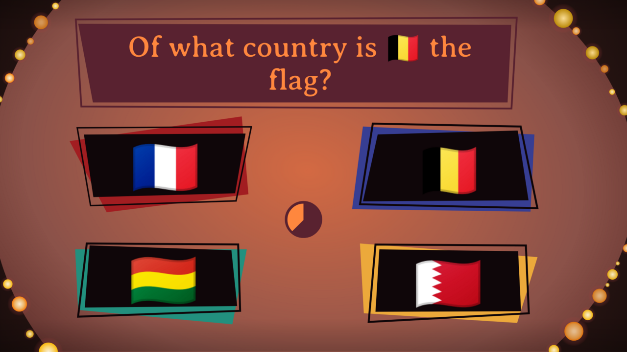 Spørgsmålsskærm med flag som svarmuligheder
