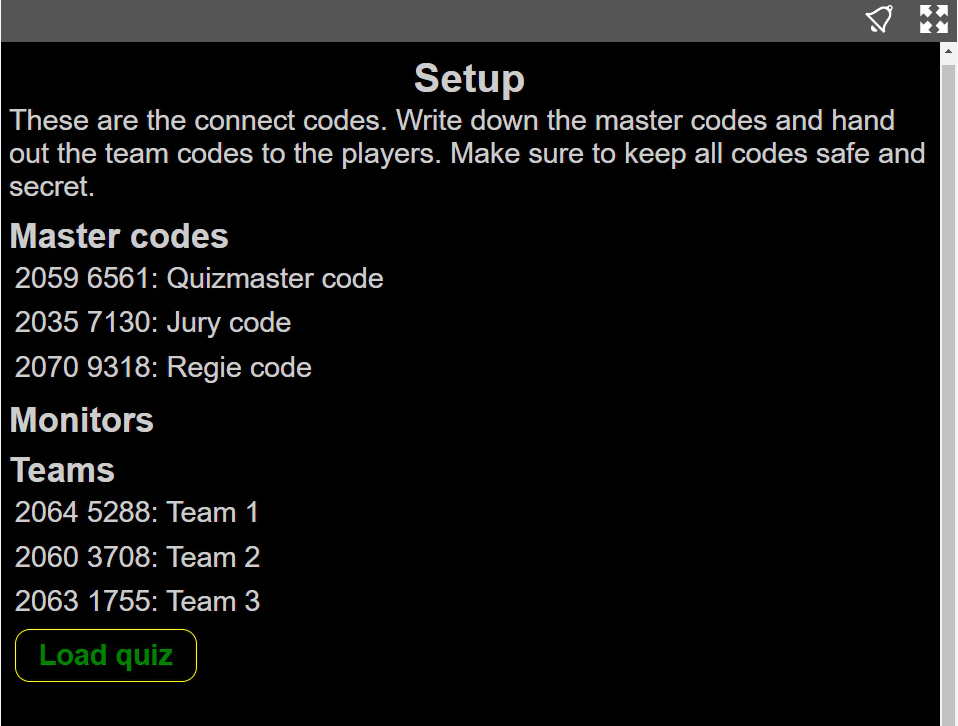 Quizmaster App – Team-Codes erhalten