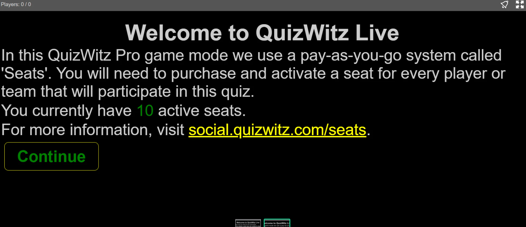 Quizmaster App – Seats aktivieren