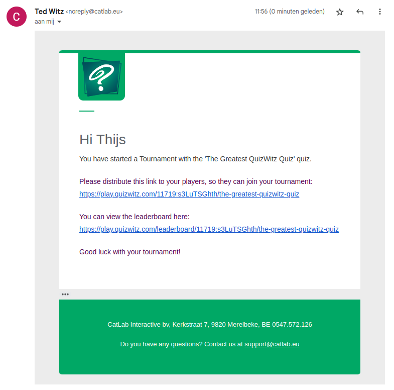 Una captura del correo del torneo