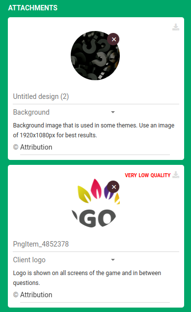 Une capture d'écran des pièces jointes du quiz
