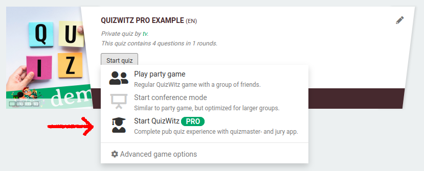 Avvia QuizWitz PRO dalla tua raccolta