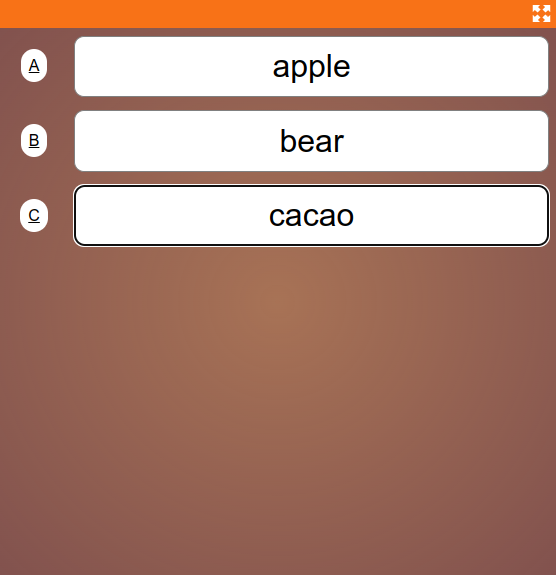 Screenshot van een alfabet ronde tijdens het spelen