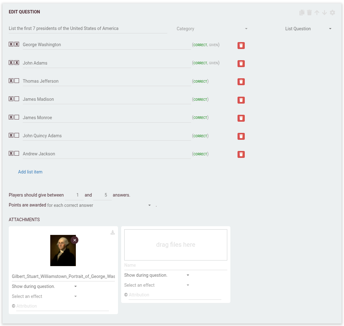 Voorbeeld: lijstvraag met Amerikaanse presidenten