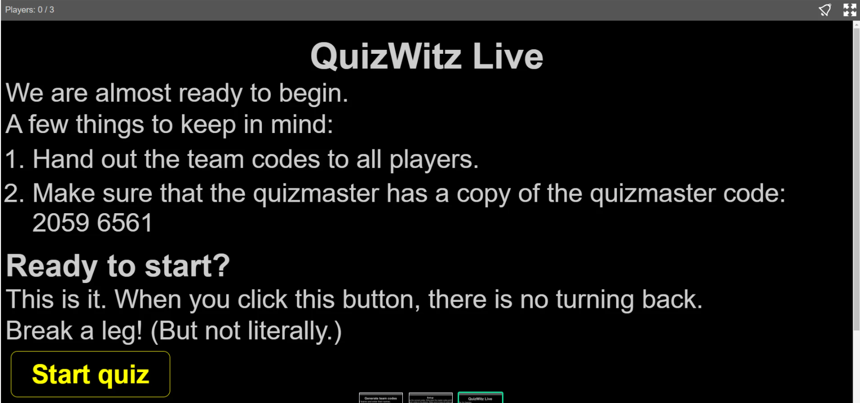 Quizmaster app - spustenie kvízu